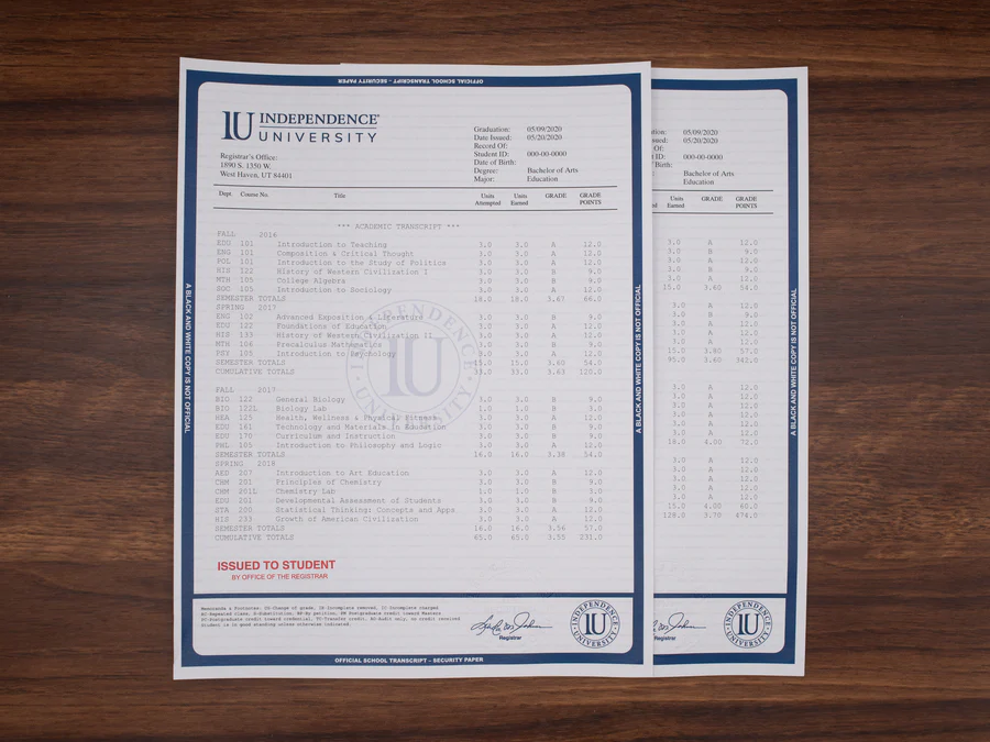 IndependenceUniversityTranscript